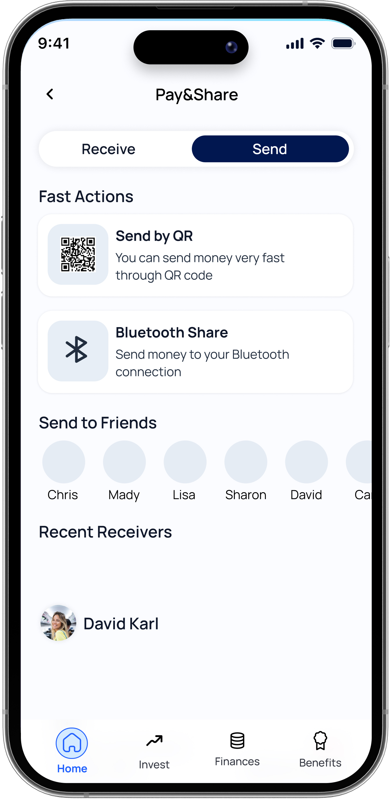 Send money by contact or QR