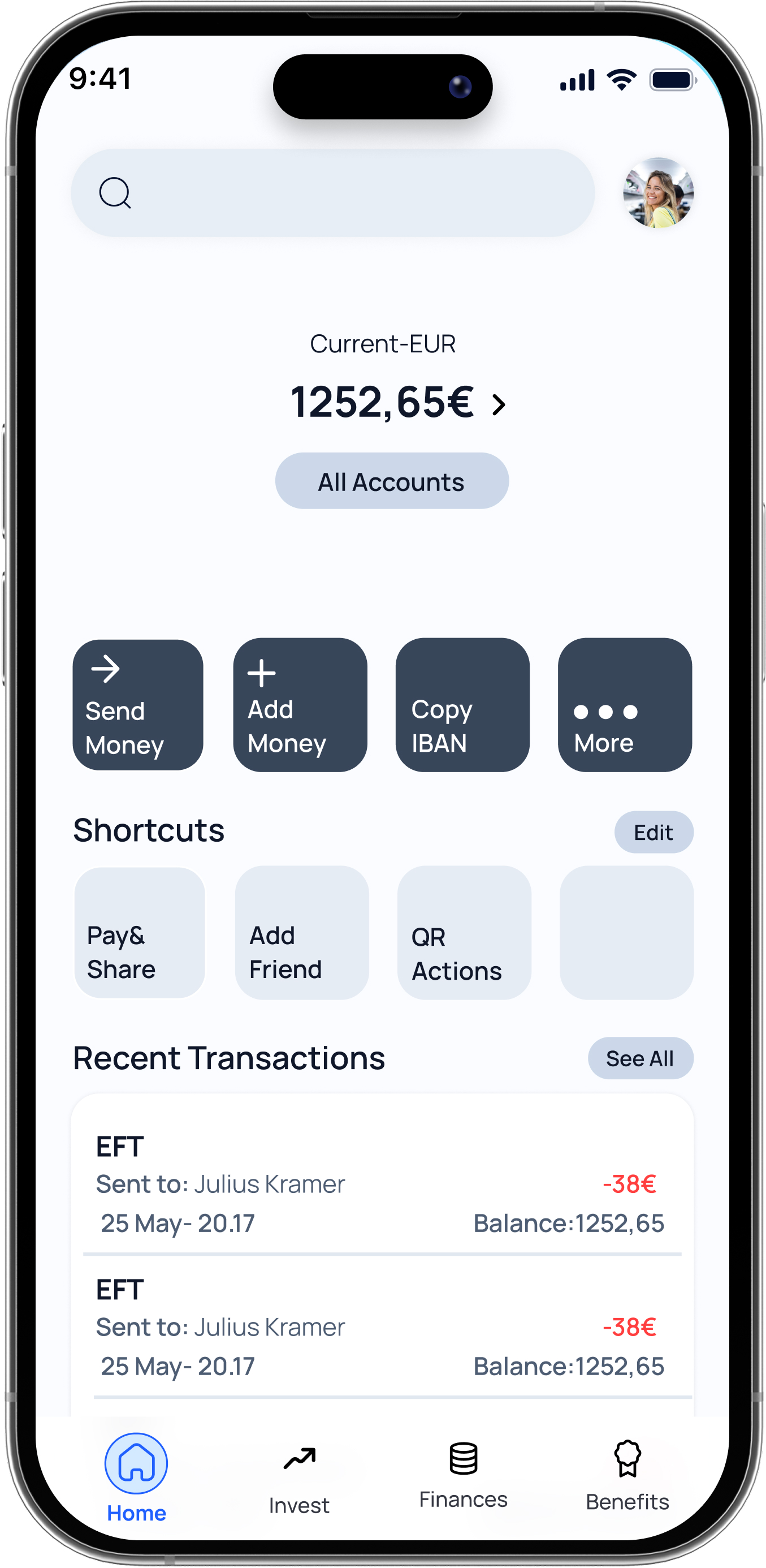 Bank of Trust dashboard screen