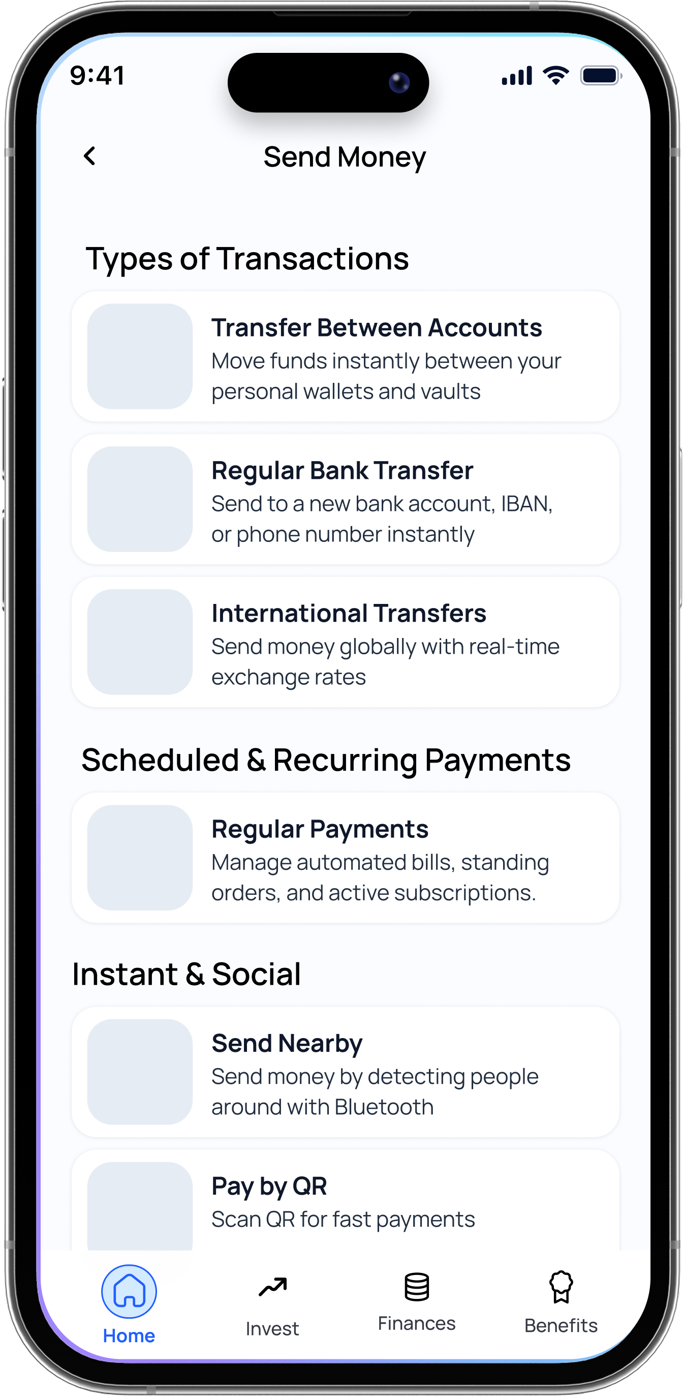 Transaction type selection