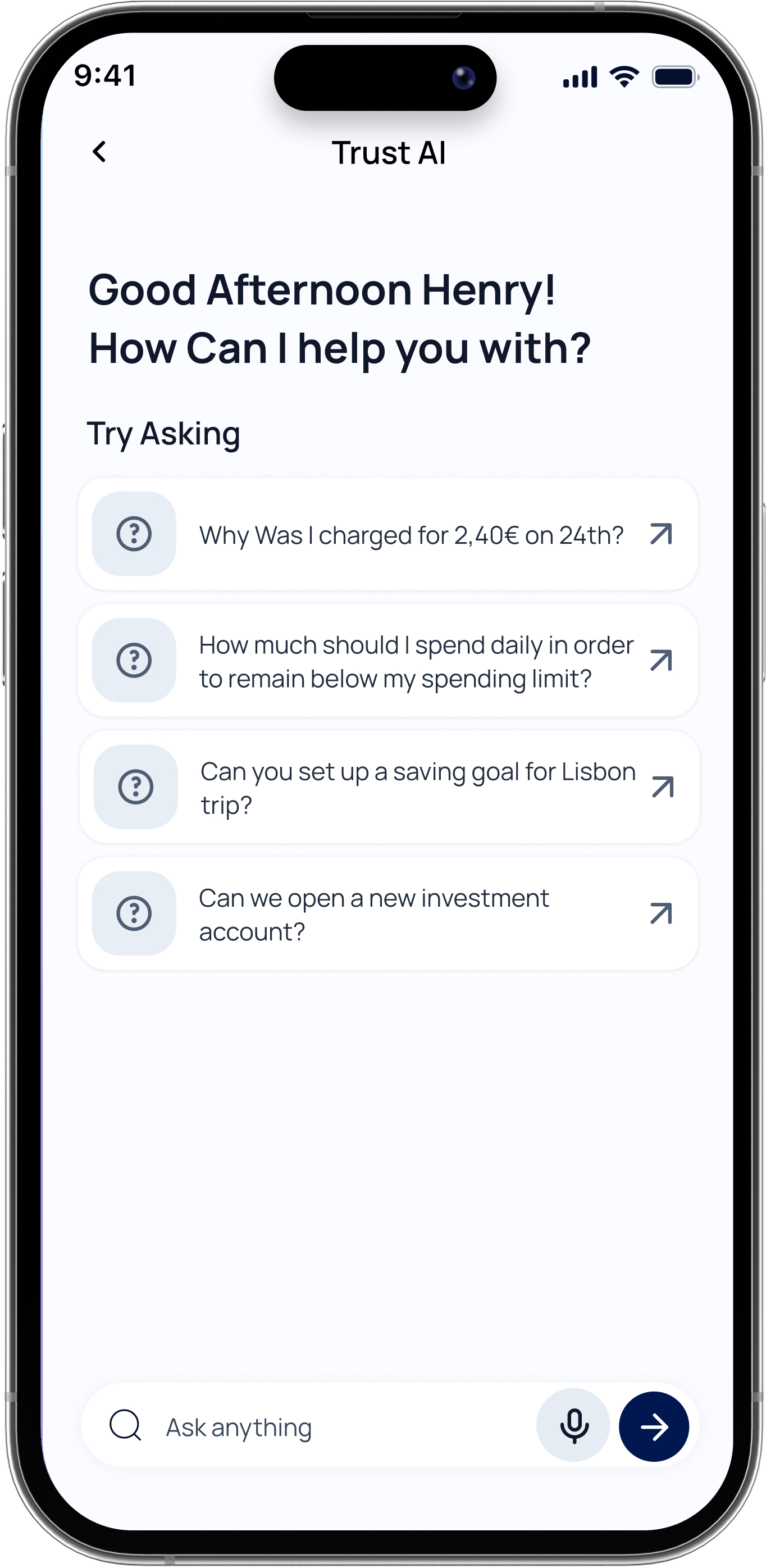 Bank of Trust AI assistant screen