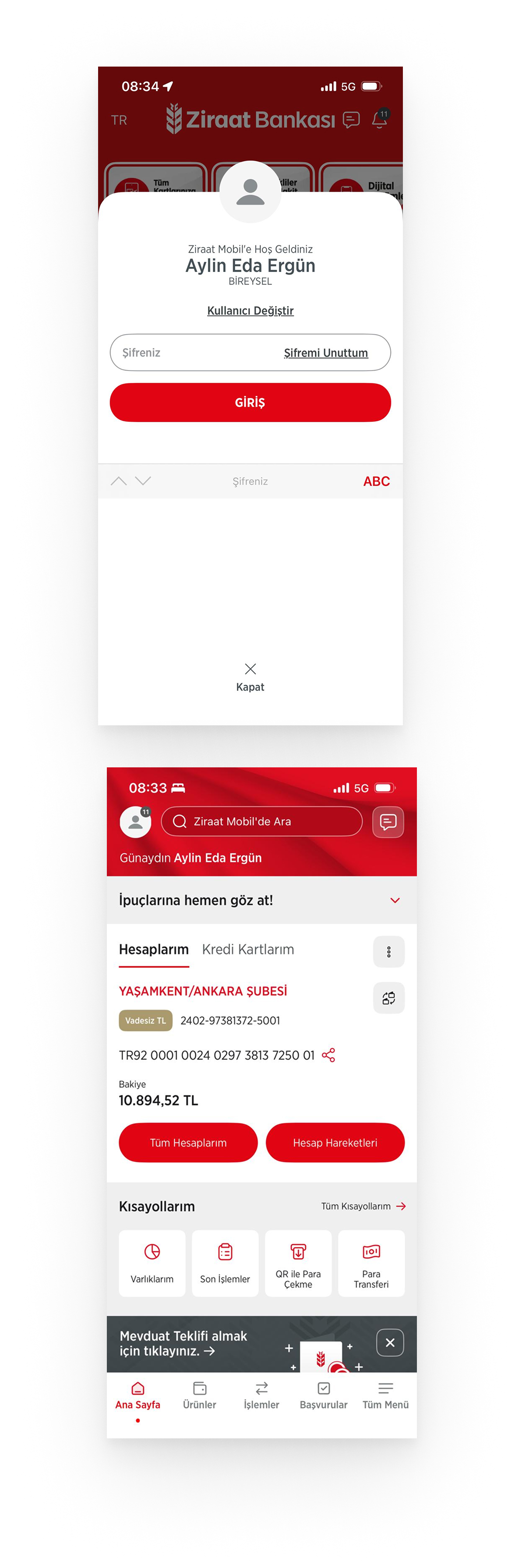 Ziraat Mobil benchmark screens