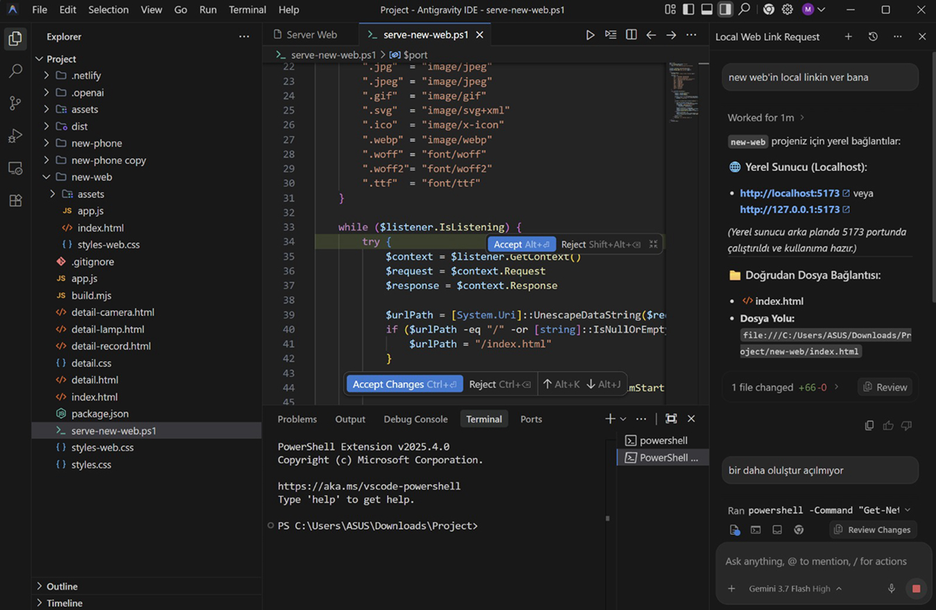 Vibe coding workspace used to build the Commencium desktop application