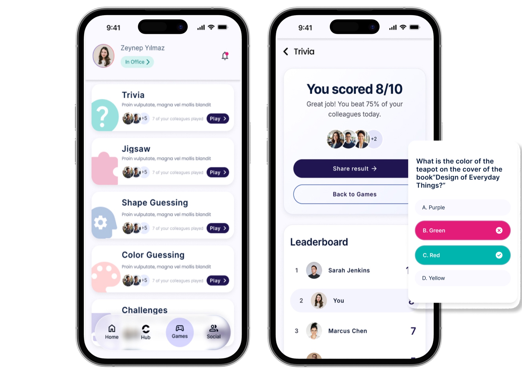 Commencium Games experience with trivia, challenges and leaderboards