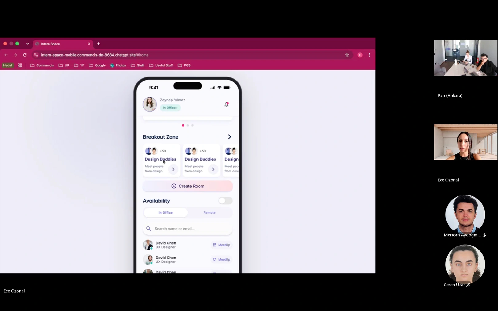 Online moderated usability test with the Commencium mobile interface