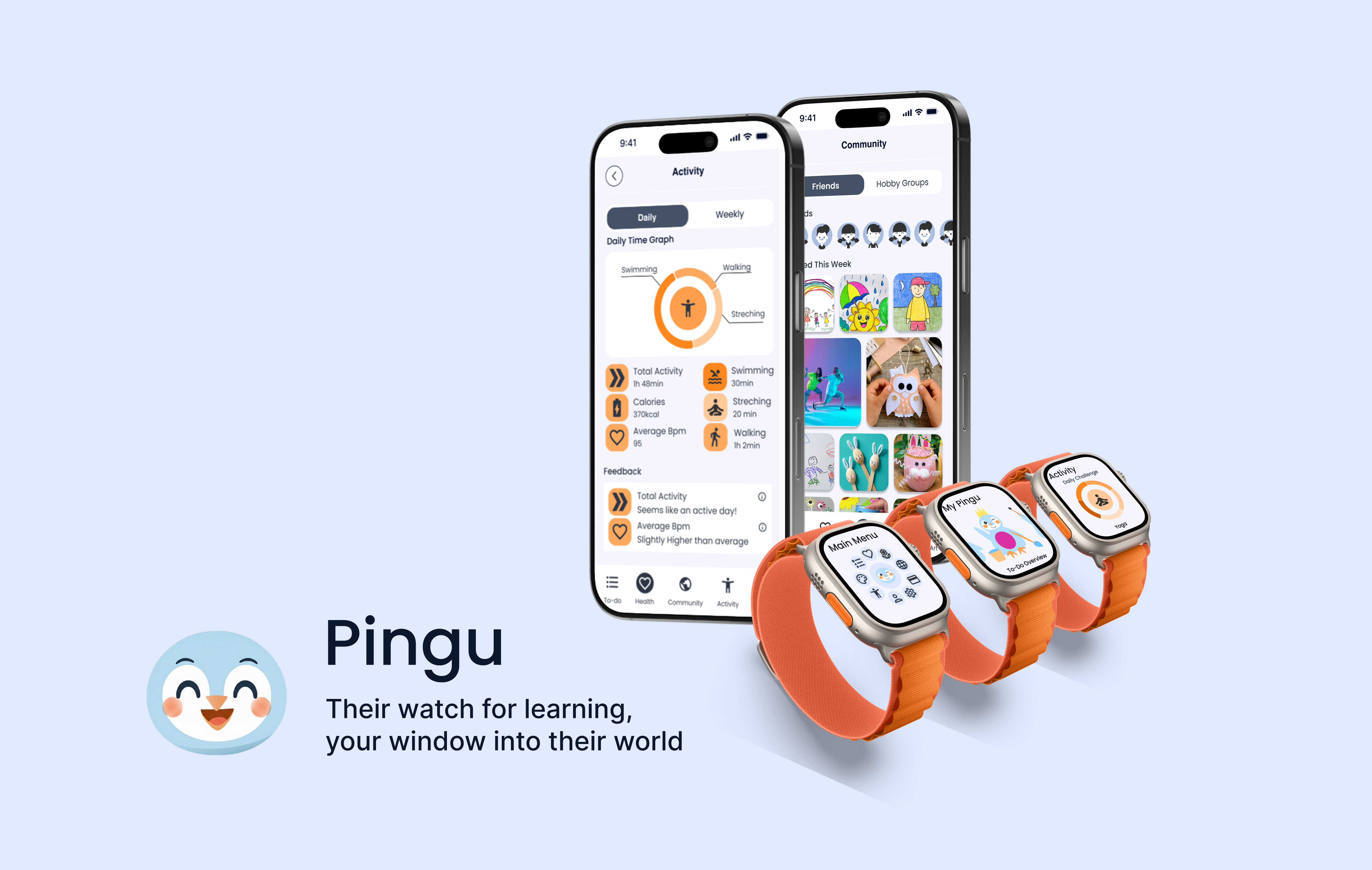 Pingu parent application and children's smartwatch interfaces