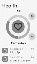 Health and reminders wireframe
