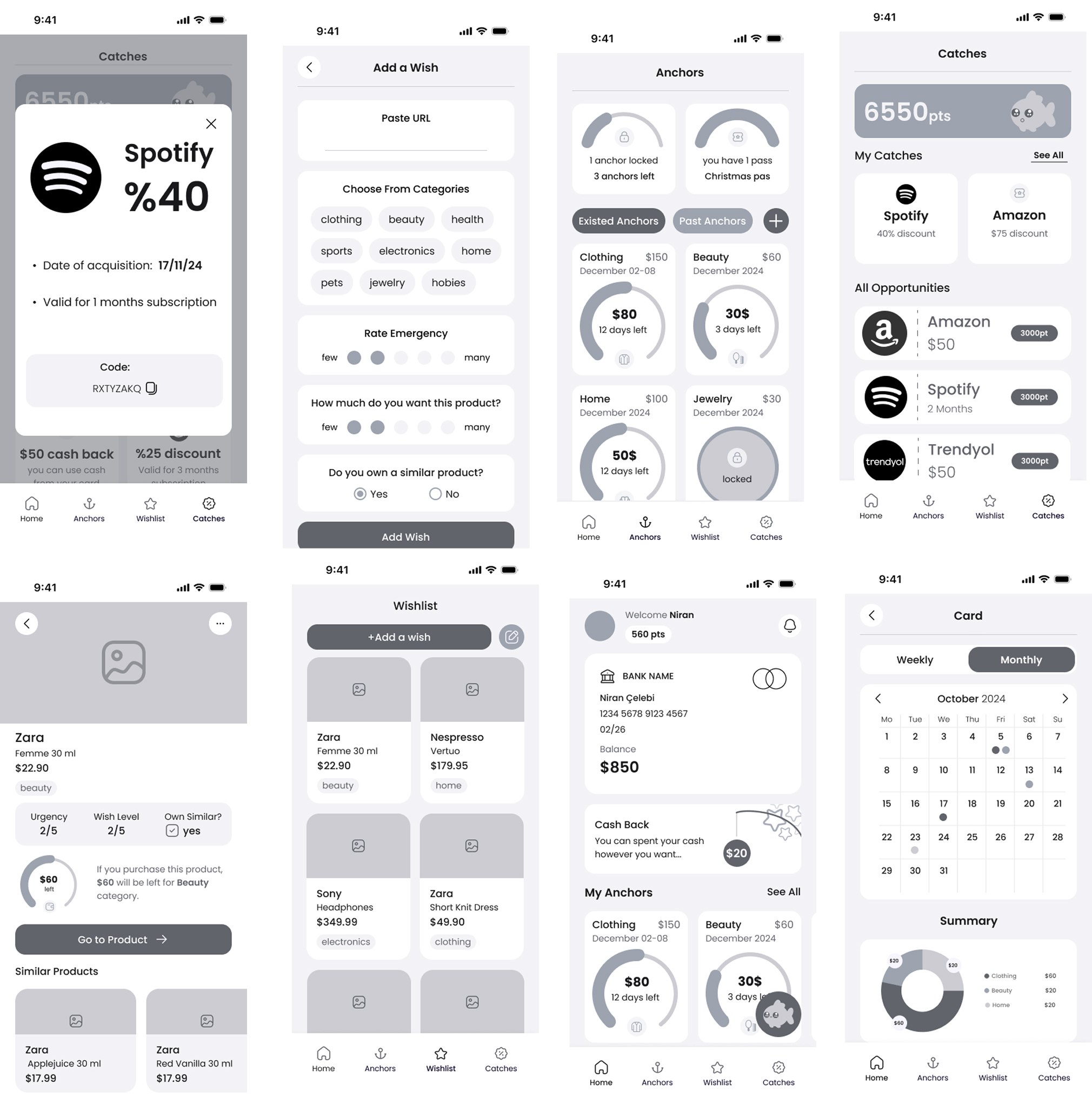 Pinty high fidelity wireframes