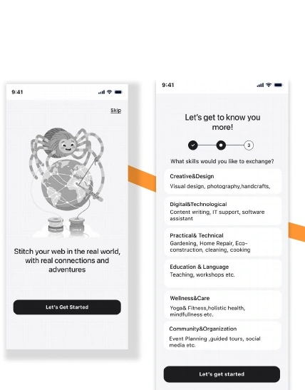 Onboarding and customization interface screens