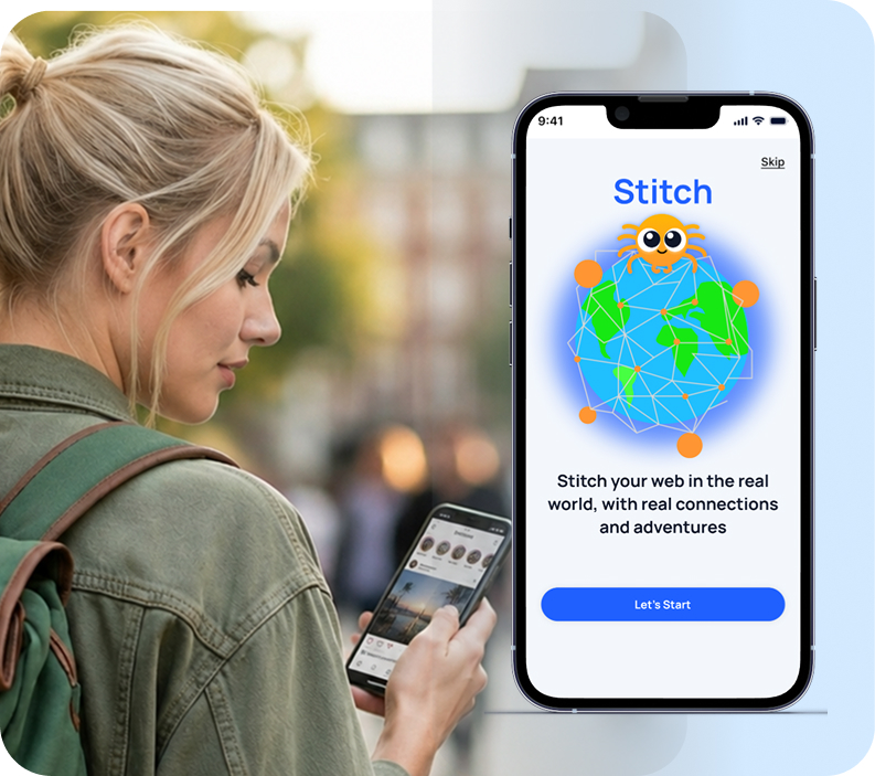 A traveler discovers Stitch on her phone