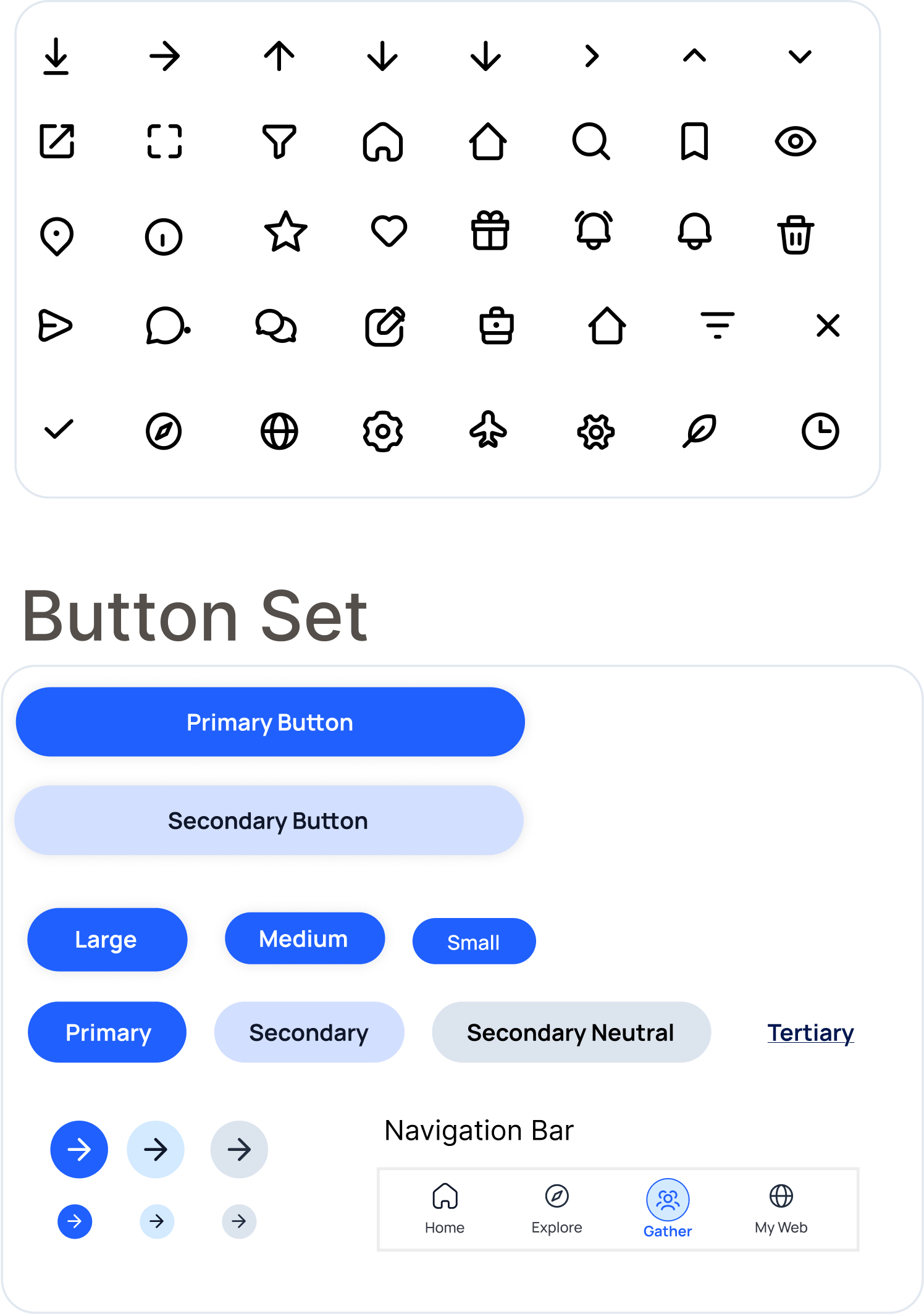 Stitch icon set, buttons and navigation bar
